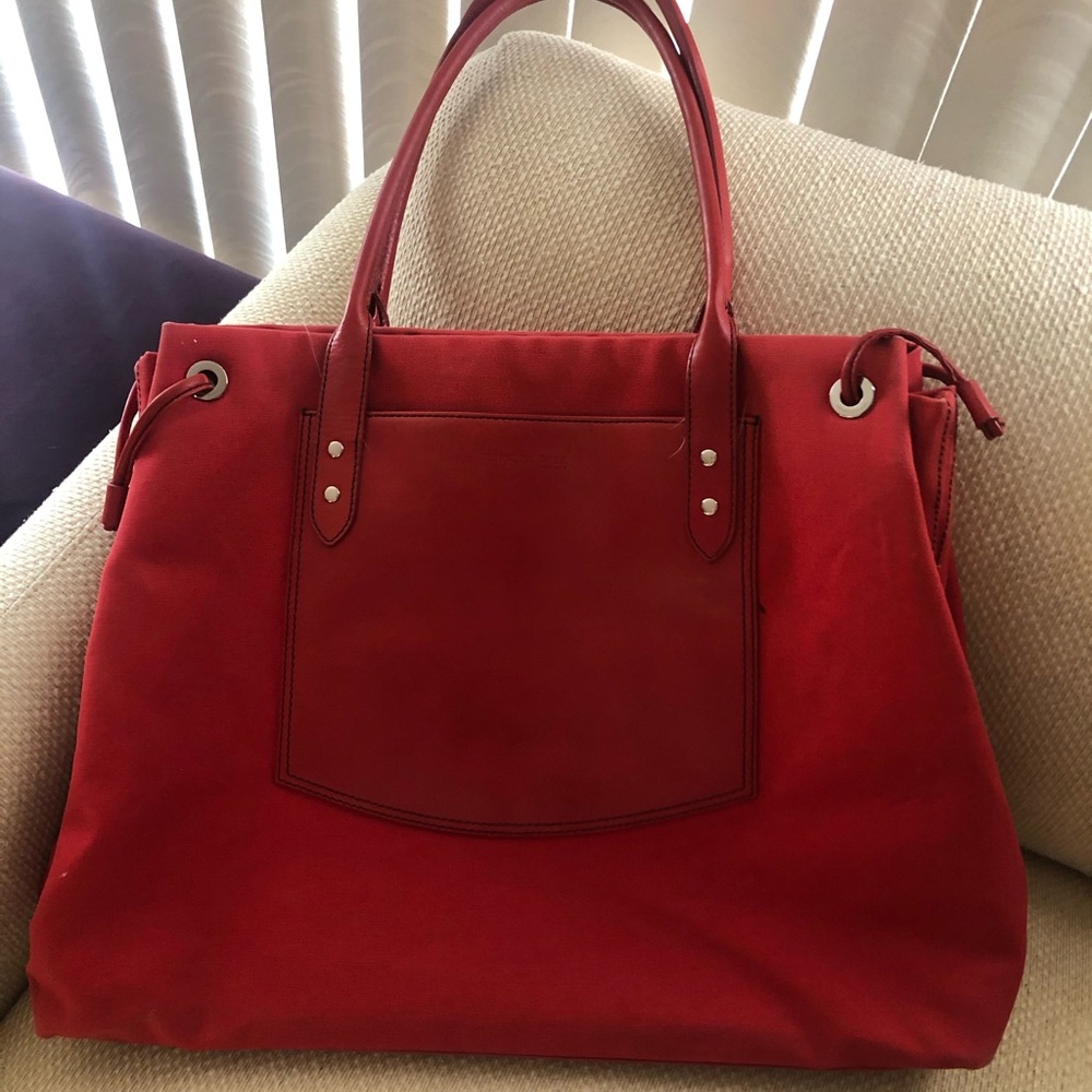 Vintage Kenneth  Cole Red Leather & Canvas Large TOTE BAG - Picture 2 of 6